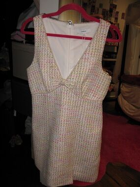 NWT Likely Pearl Trim Tweed Mini Dress Size 8 Rainbow Bouclé Bow Detail Luxury